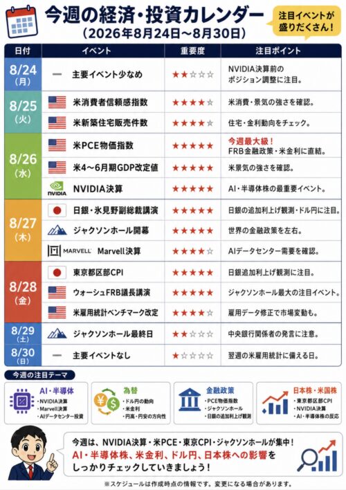 今週の経済・投資カレンダー（8月24日～8月30日）